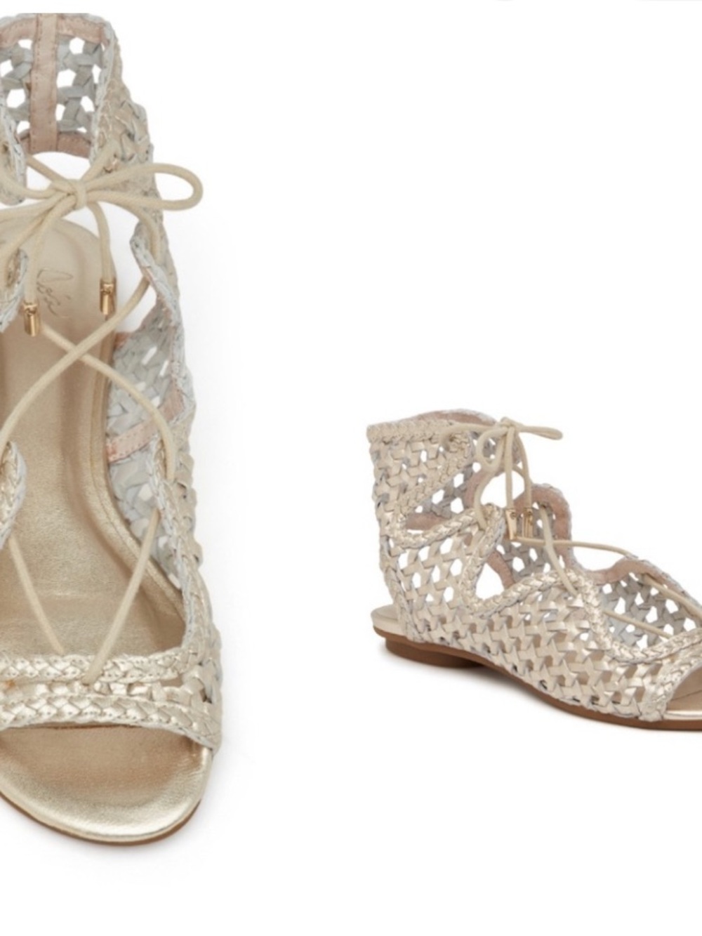Joie Metallic Beige Woven Lace-Up Gladiator Sandals